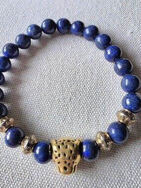 Lapis Lazuli Stone Stretch Leopard Bracelet